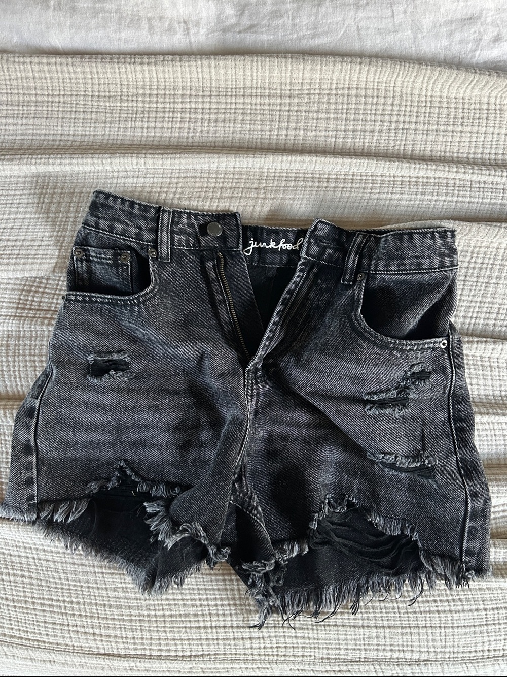 Junk Food Clothing Black Washed Ripped Denim Shorts
